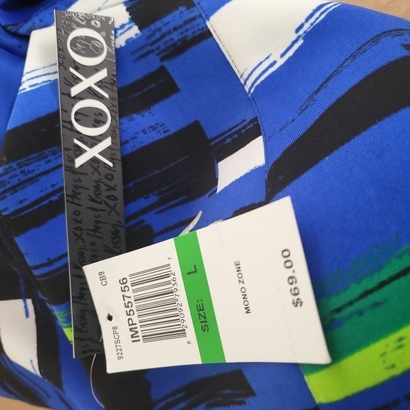 XOXO Mono Zone Blue Abstract Print Body Hugger Dress Size L NWT - Picture 7 of 8